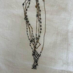 Cabi 2 Strand Multi-Layered Necklace with Black and Gold Details